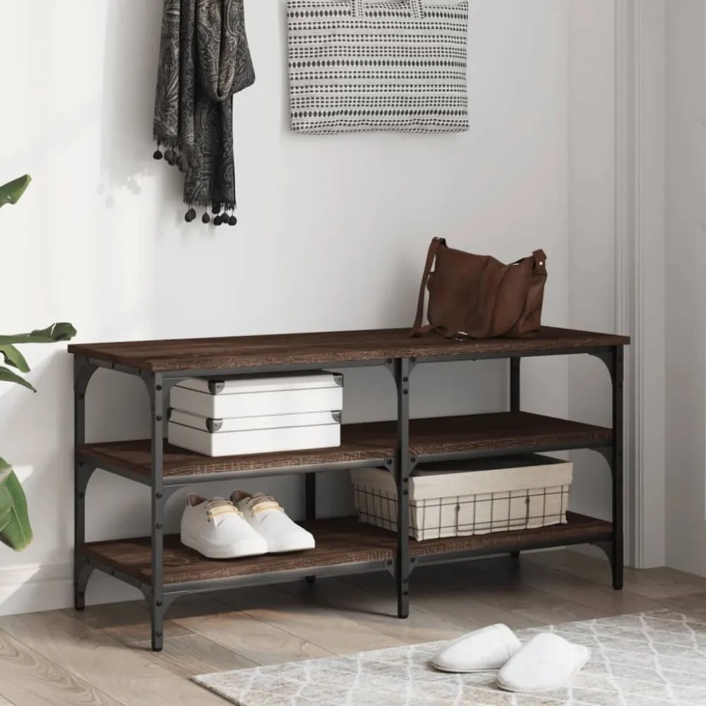 barna tölgy színű szerelt fa cipőtároló pad 100 x 38,5 x 49 cm