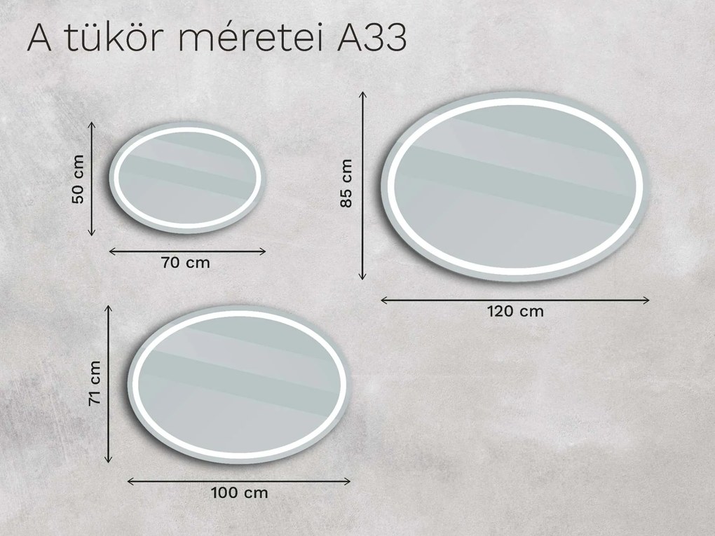 Ovális tükör LED világítással A33 100x71