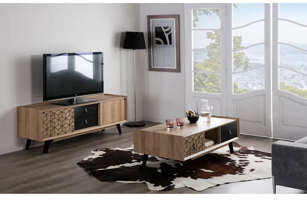 Ceilan 2 fiókos dohányzóasztal, tölgyfa dekorral - Marckeric