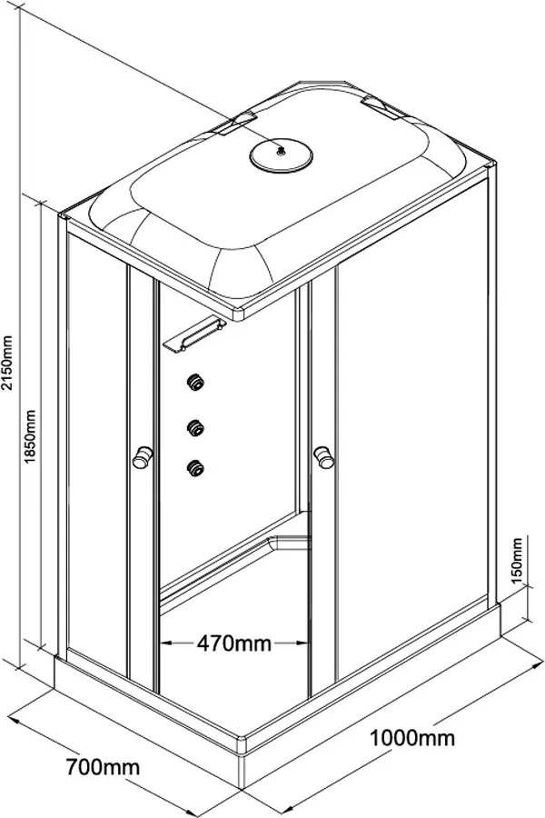 Valerie 70x100 cm szögletes hidromasszázs zuhanykabin