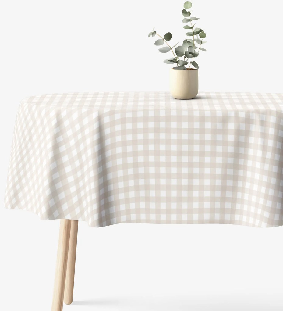 Goldea ovális pamut terítő - latté kockás 140 x 180 cm