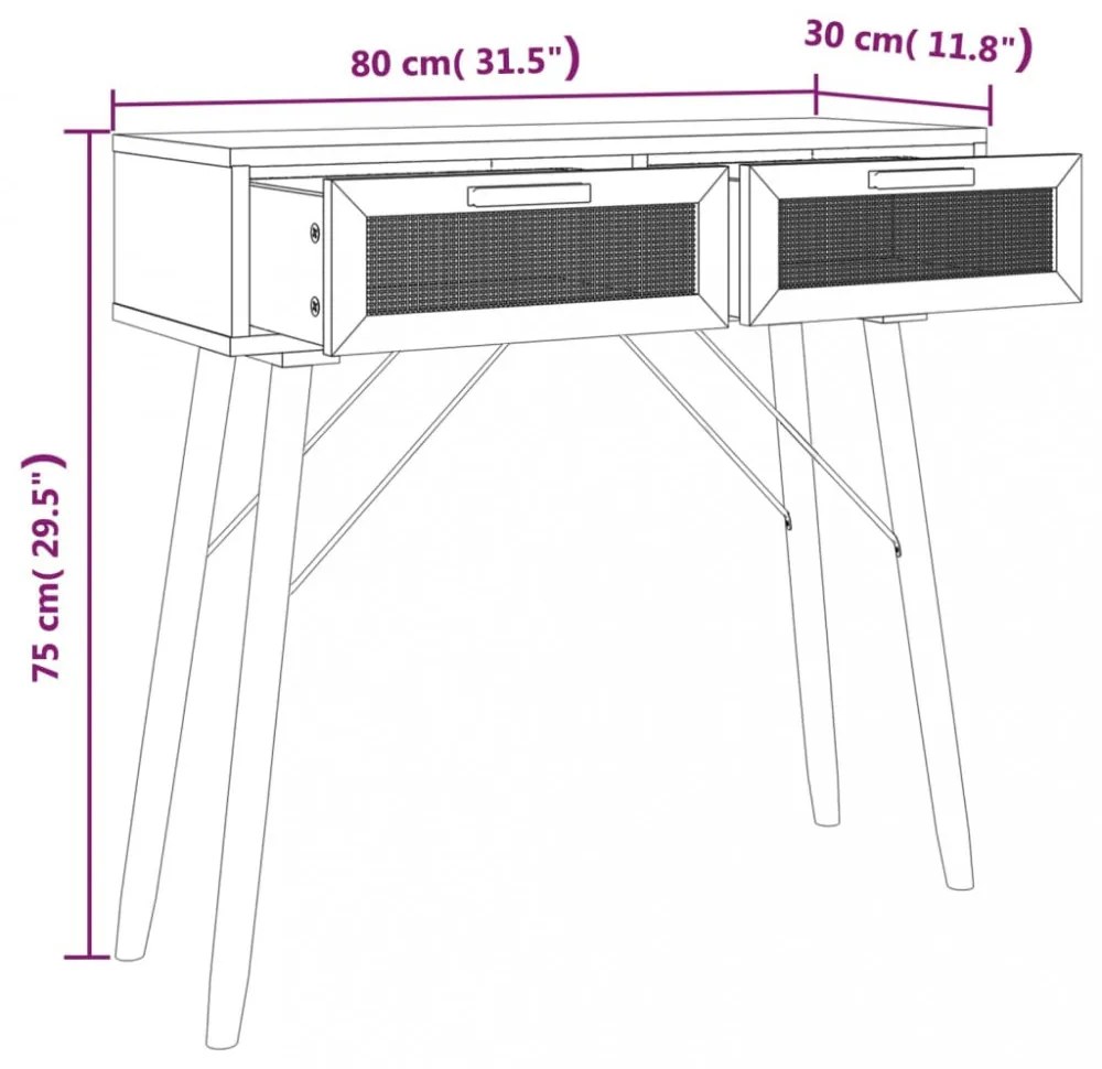 fehér tömör fenyő és természetes rattan tálaló 80x30x75 cm