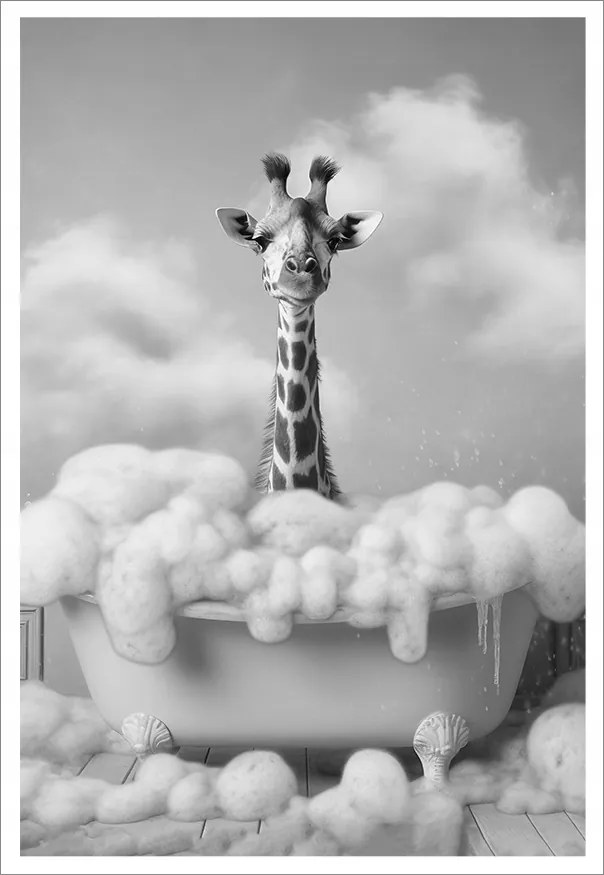 Poszter Keret Nélkül Fürdőszoba Wc zsiráf a kádban P2521_A4