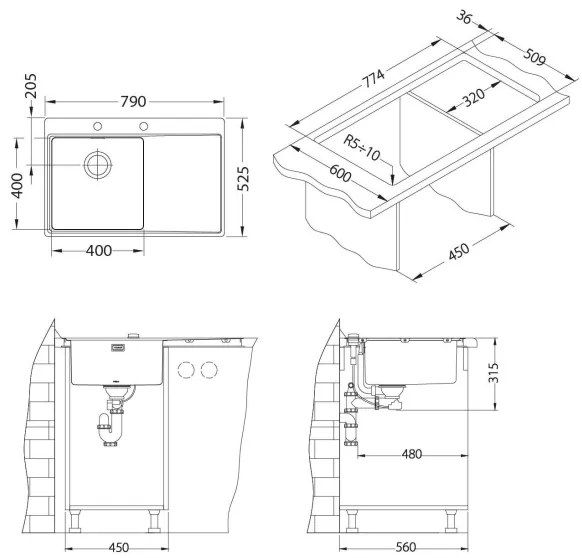 ALVEUS 1103651 - Mosogató PURE 79x52,5 cm satin, jobb