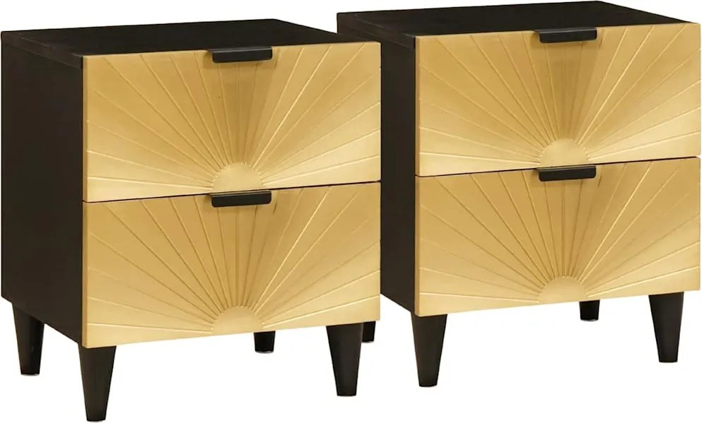 vidaXL Éjjeliszekrény fiókkal 2 pcs Fekete és Arany 40 x 33,5 x 46 cm
