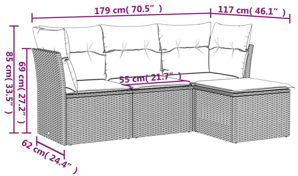 4 részes szürke polyrattan kerti ülőgarnitúra párnákkal