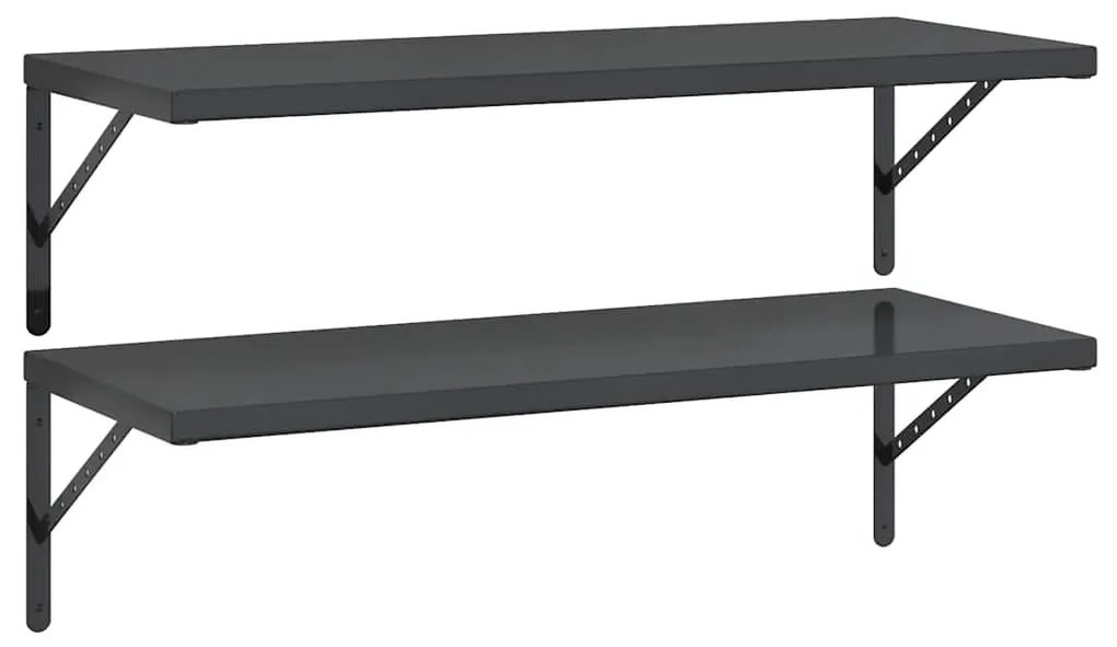 2 db fekete rozsdamentes acél fali polc 100 x 40 cm