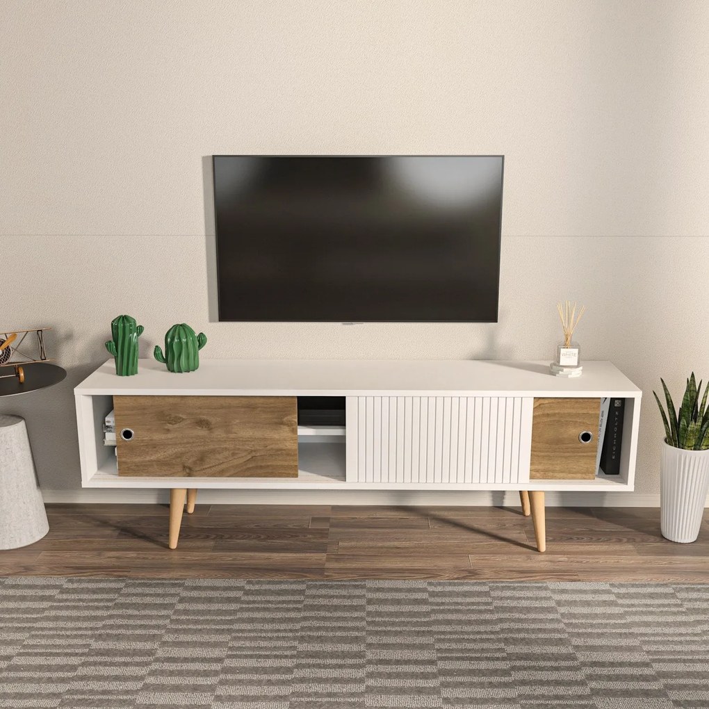 TV szekrény Ecrin - White, Walnut