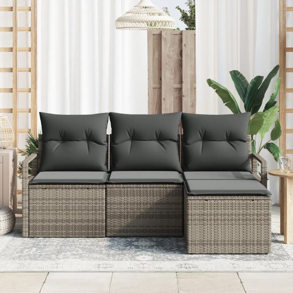 Kerti Kanapé Szett 4 pcs Szürke Poli rattan, porfestett acél