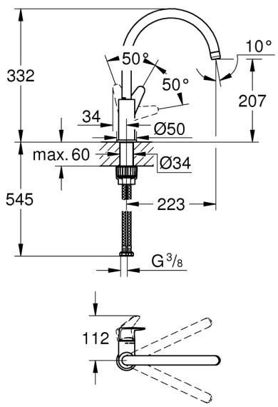 GROHE 31536001 - BAUCURVE 332 mm mosogató csaptelep, fényes króm