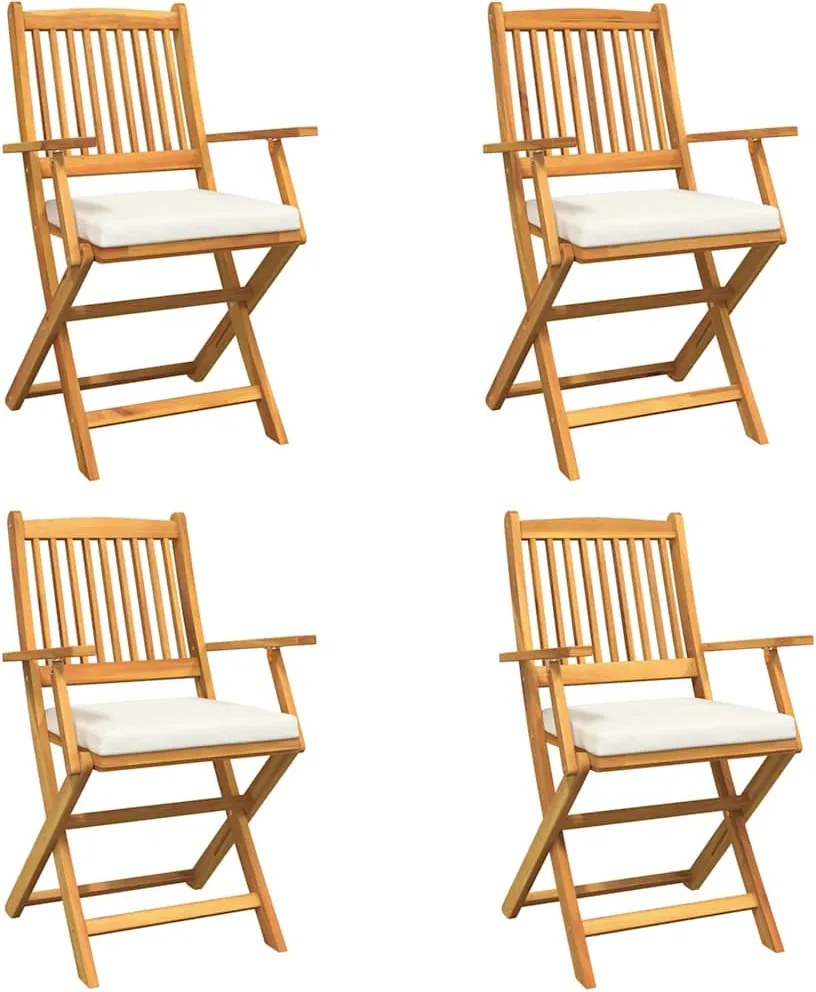 vidaXL Összecsukható szék 4 pcs Fehér 49 x 57.5 x 92cm Tömör akácfa
