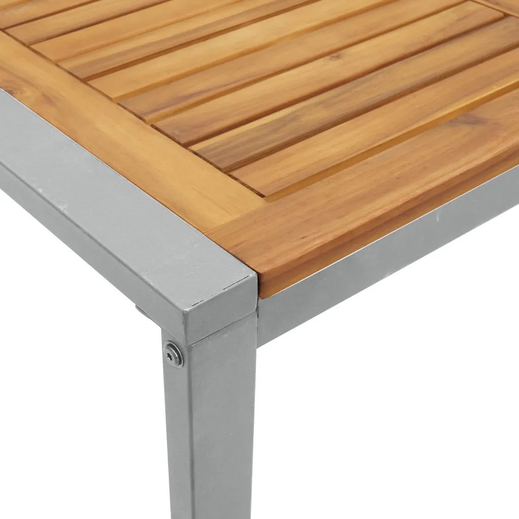 Kültéri Étkezőasztal Szürke 160x80x75 cm Acél és Tömör Akácfa