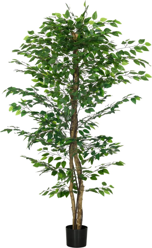 HOMCOM Mesterséges Fikusz Természetes Törzsekkel 180 cm-es Mesterséges Növény Cserépben, 1260 Levél Mesterséges Fa Dekoráció Otthon, Nappaliban, Irodá