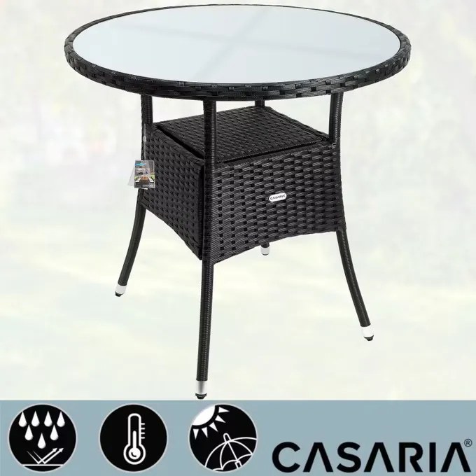 Deuba Rattan asztal Ø80 cm - fekete