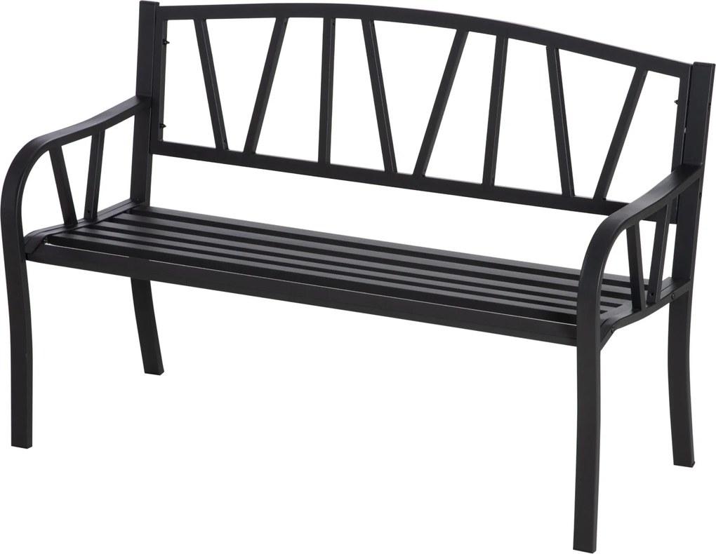 Outsunny Fekete Vízhatlan Fém Kerti Pad, Kültéri Vas 2 Személyes Pad | Aosom