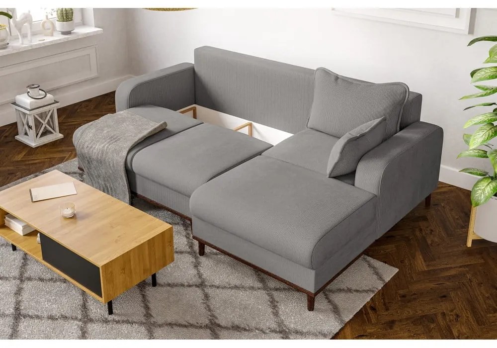 Világosszürke kordbársony sarokkanapé (jobb oldali) Beata – Ropez