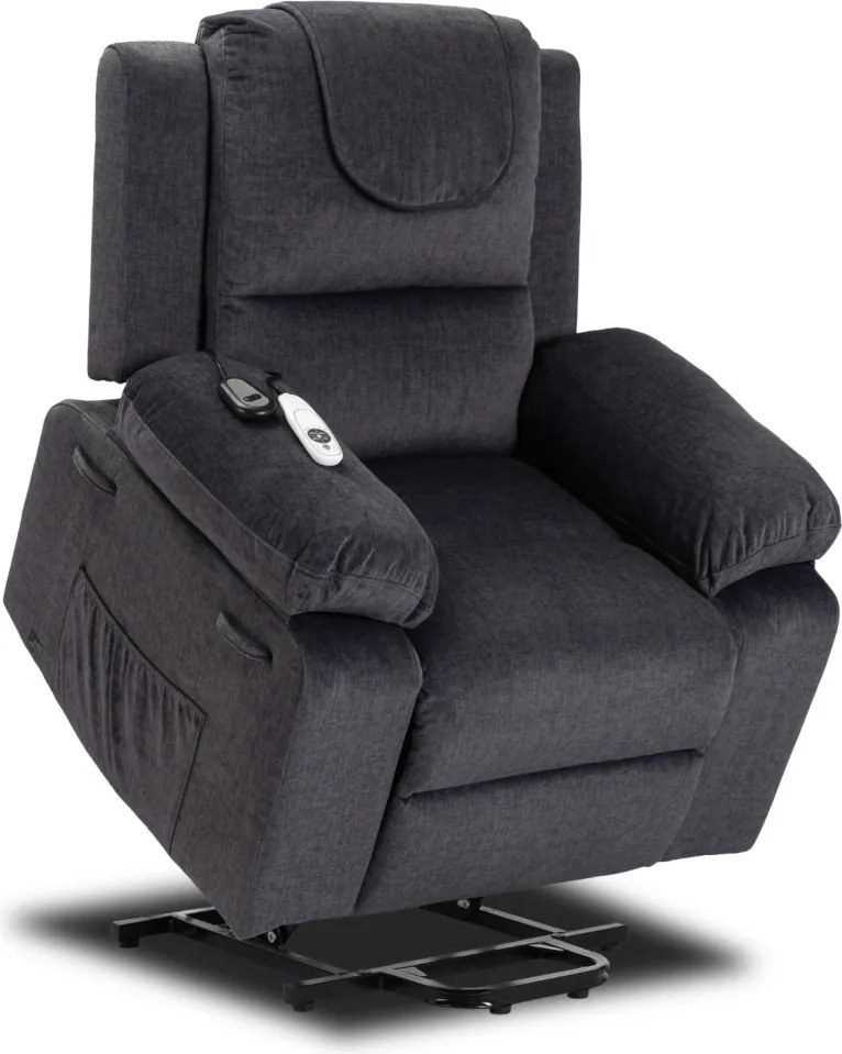 Fotel Masujący Elektrycznie Rozkładany FENIX z Funkcją Wstawania Ciemny Popiel
