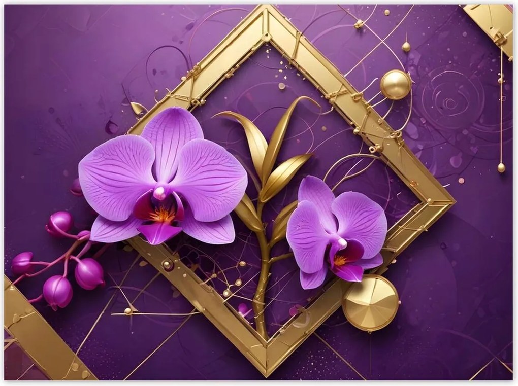Poszterek 135x100 Lila orchideák és arany