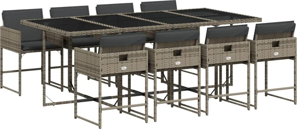 vidaXL 9 részes szürke polyrattan kerti étkezőgarnitúra párnával