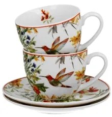 Porcelán csésze + alj 270 ml 2 személyes dobozban madaras Linnea
