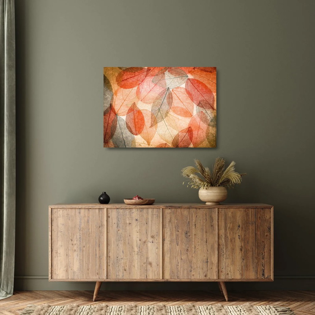 Festett őszi levelek képe (üvegen) (70x50 cm)