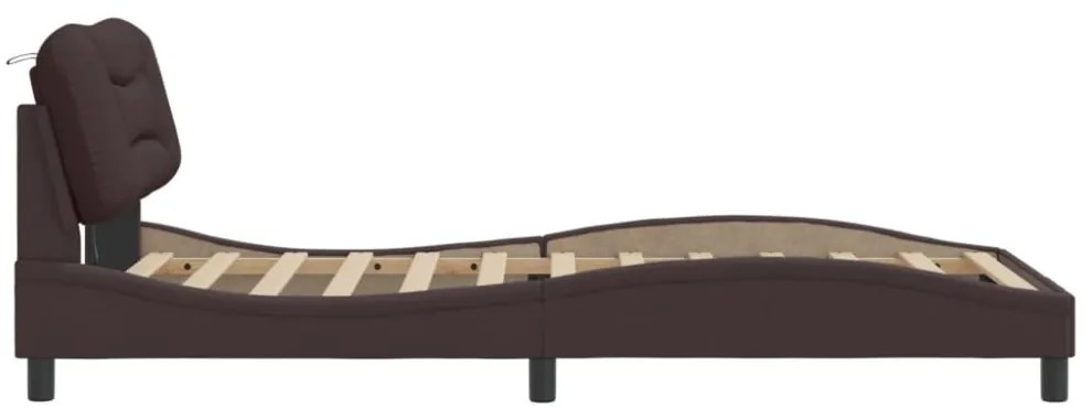 sötétbarna szövet ágykeret LED-ekkel matrac nélkül 100x200 cm