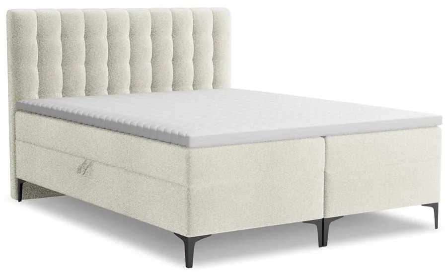 Bézs ágyneműtartós boxspring ágy 140x200 cm Puhala – Makamii