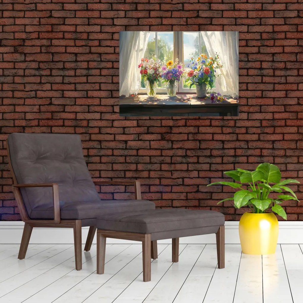 Üveg kép - Csokor az ablaknál (70x50 cm)