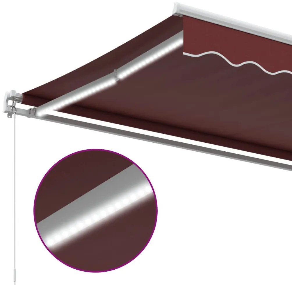 burgundi vörös kézzel kihúzható LED-es napellenző 350 x 250 cm