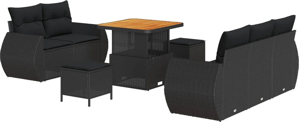 vidaXL Kerti Kanapé Szett 8 pcs Fekete polirattan