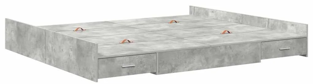 Ágykeret tárolóval fiókkal Beton szürke 200 x 200 cm Faanyag