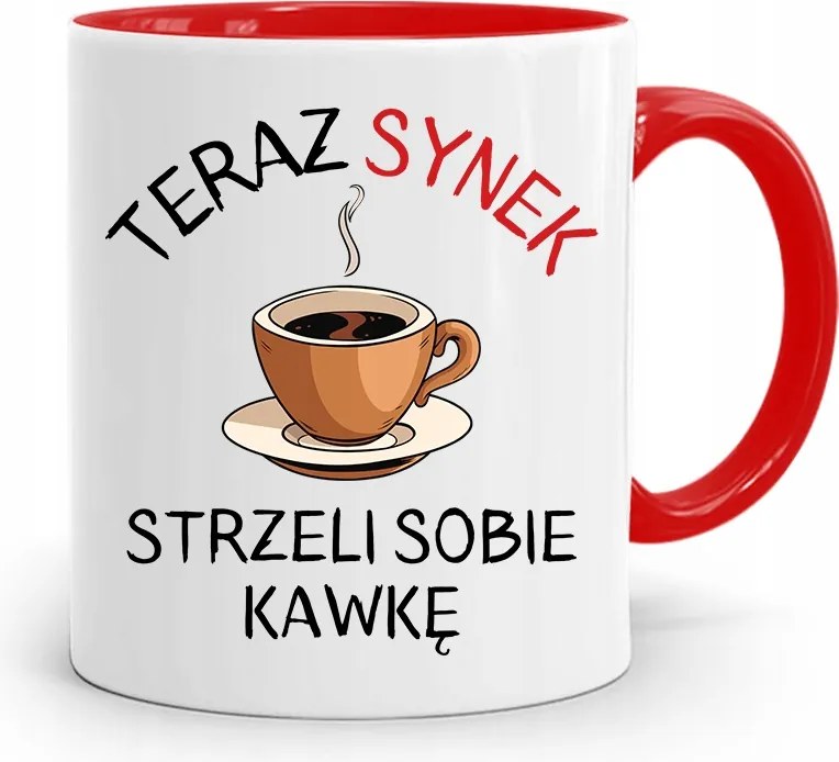 Piros Ajándék Bögre Fiának Kávét Lő Magának fényképes nyomattal