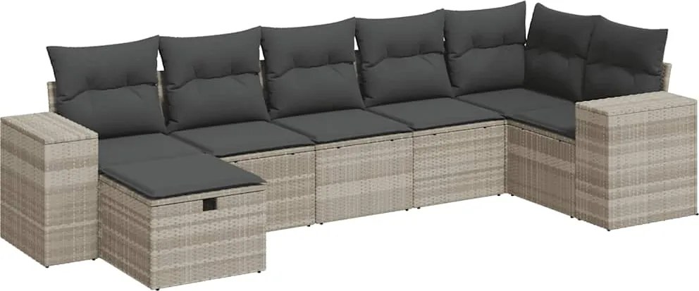 vidaXL 7 részes világosszürke polyrattan kerti ülőgarnitúra párnákkal