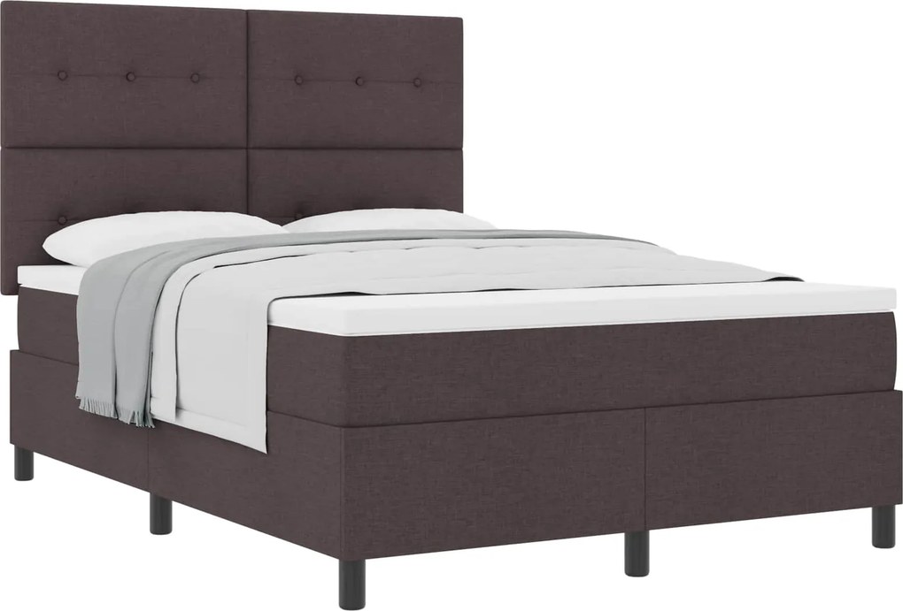 vidaXL Boxrugós ágy matracmal Sötét Barna 140 x 190 cm szövet