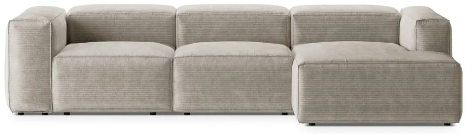 Bézs kordbársony sarokkanapé (jobb oldali-heverő résszel) Bergano – Cosmopolitan Design