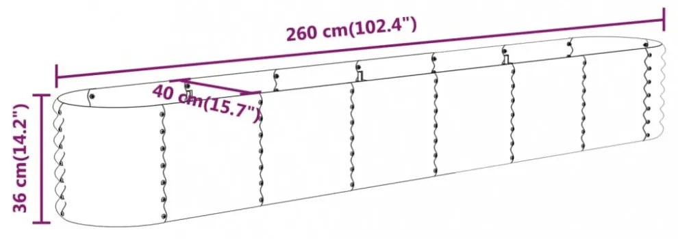 antracitszürke horganyzott acél kerti magaságyás 260x40x36 cm