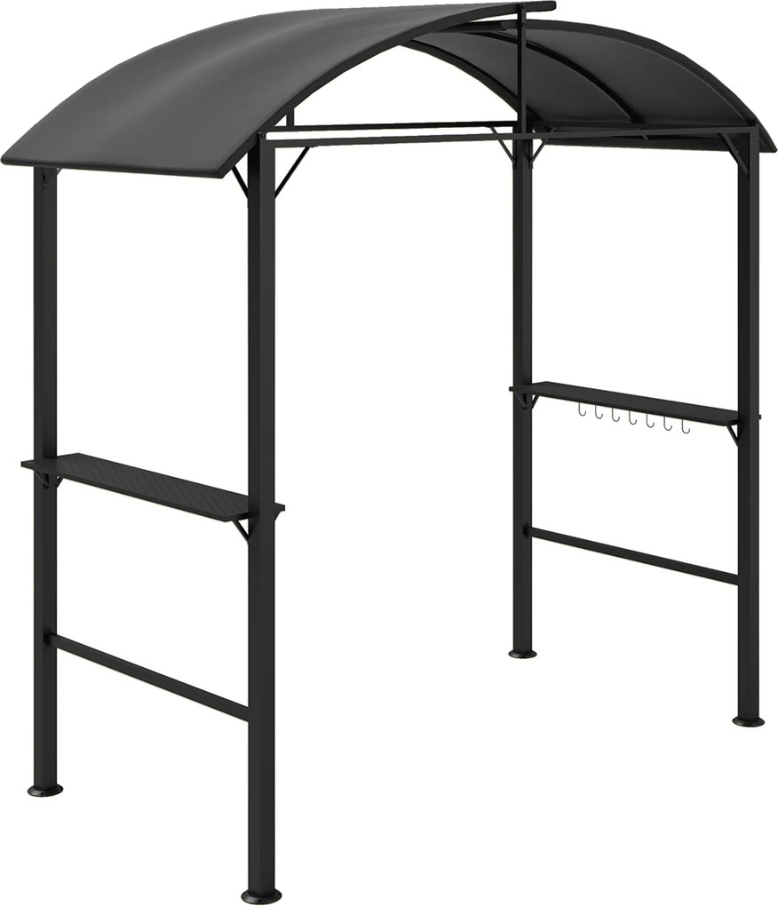 Outsunny BBQ Pavilon 233 x 110 x 235 cm Szélálló Kerti Pavilon Két Rétegű Tetővel, Polcokkal, UV Védelemmel, Acélból Készült BBQ Pavilon, Kerti sátor