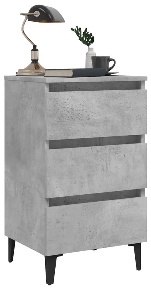 Betonszürke éjjeliszekrény fémlábakkal 40 x 35 x 69 cm