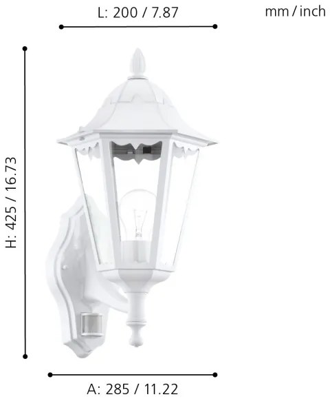 Eglo 93447 - Kültéri Fali lámpa érzékelővel NAVEDO 1xE27/60W/230V