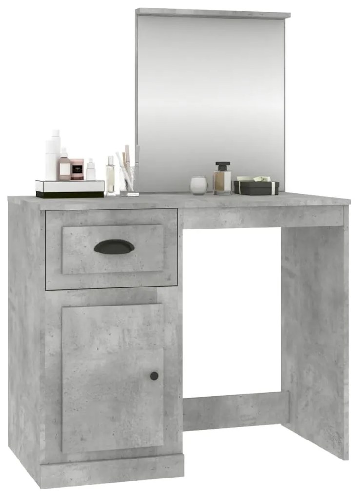 betonszürke szerelt fa fésülködő asztal tükörrel 90x50x132,5 cm