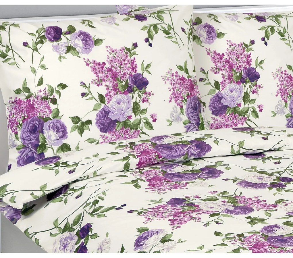 Bellatex Rózsa pamut ágyneműhuzat lila, 140 x 200 cm, 70 x 90 cm, 140 x 200 cm, 70 x 90 cm
