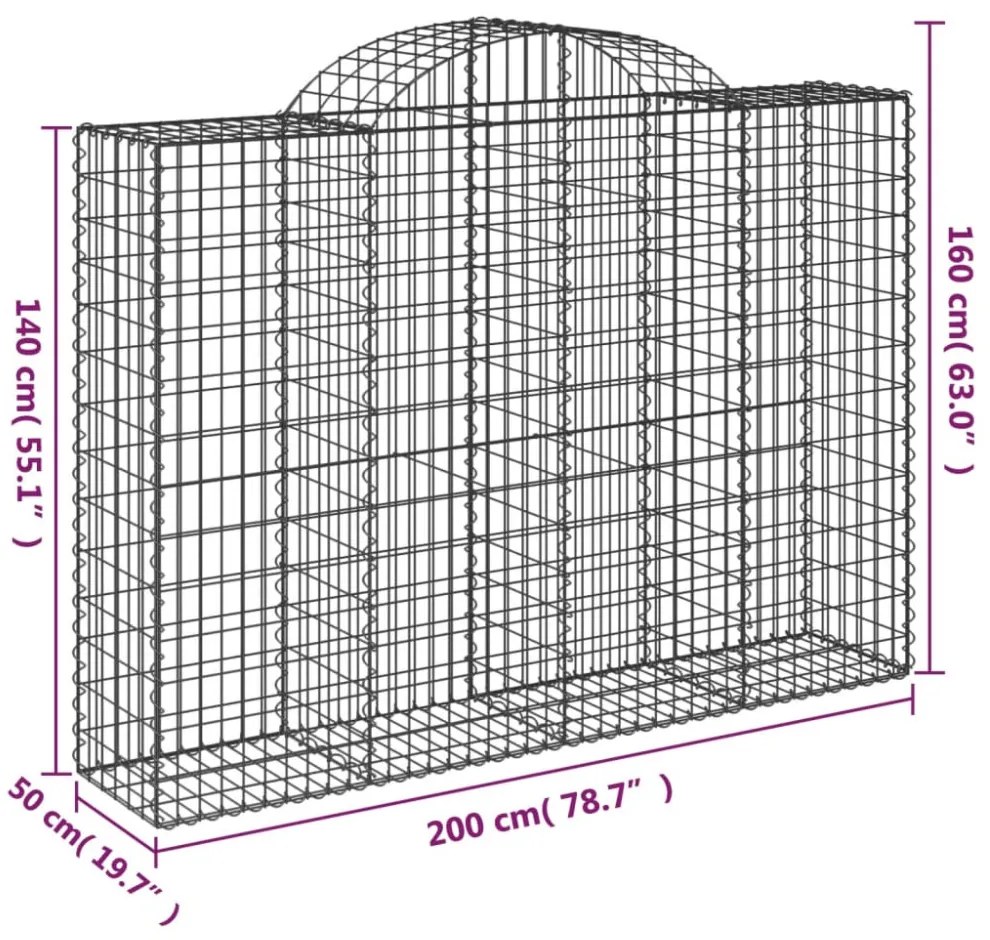 5 db íves horganyzott vas gabion kosár 200x50x140/160 cm