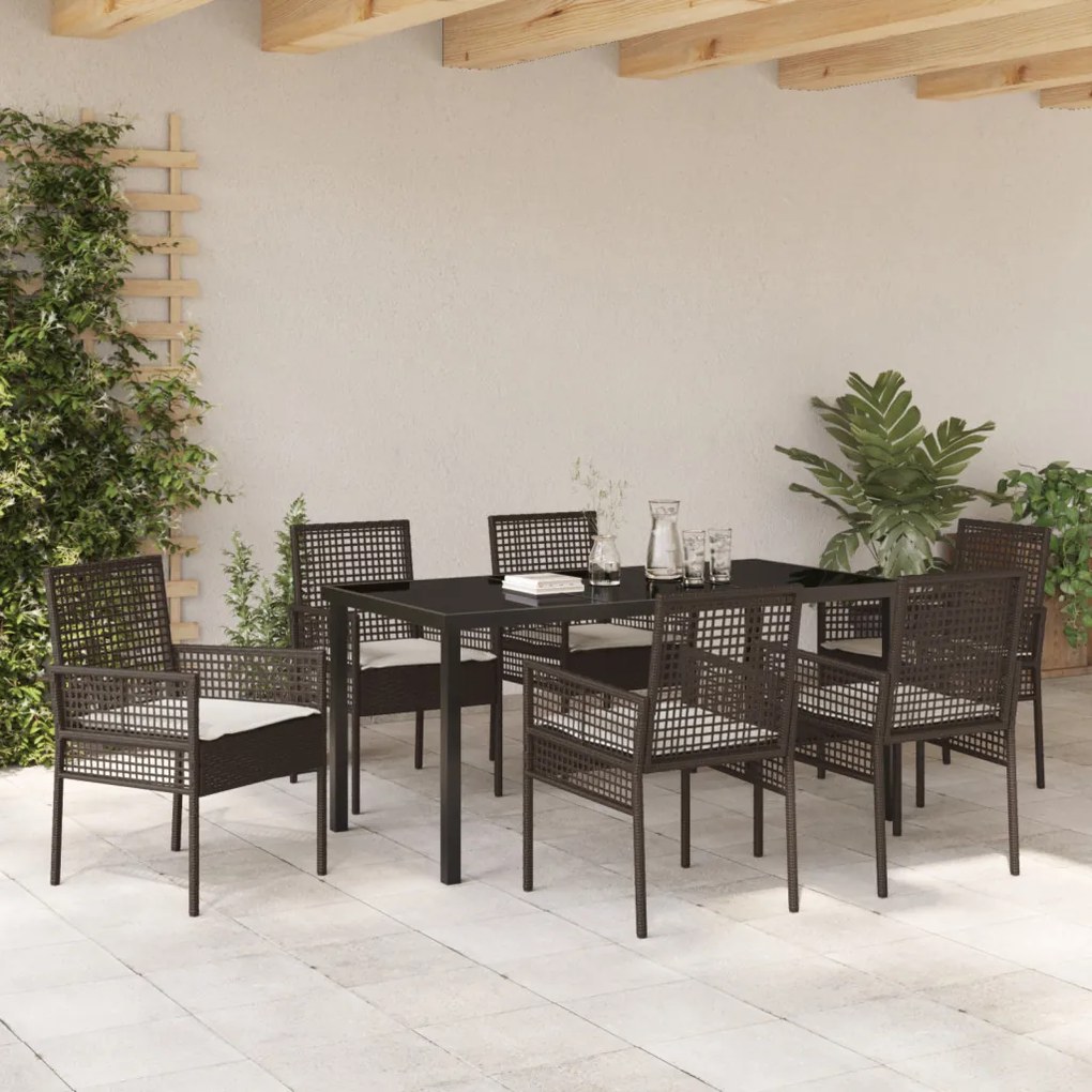 7 darabos kerti étkező szett párnákkal Barna polyrattan
