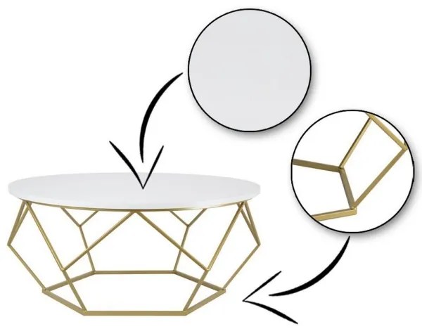 Kávésasztal DIAMOND 41,5x90 cm arany/fehér