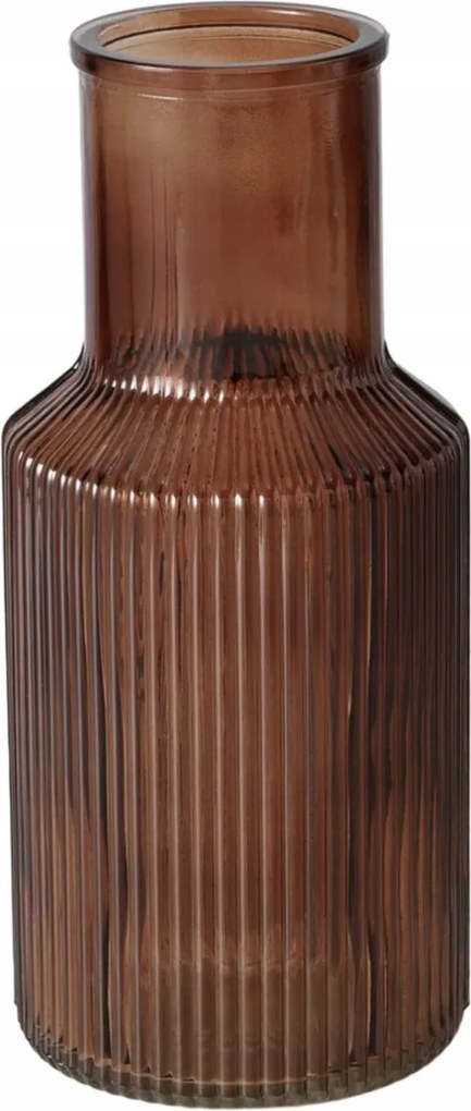 Üveg Váza Bordázott Barna Elegáns Dekoratív Misam 10 X 22 CM
