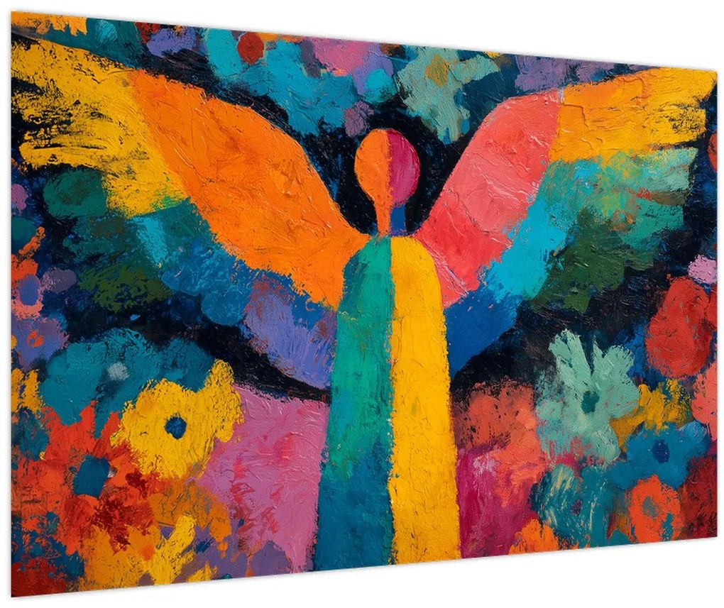 Kép - Absztrakt angyal virágokkal (90x60 cm)