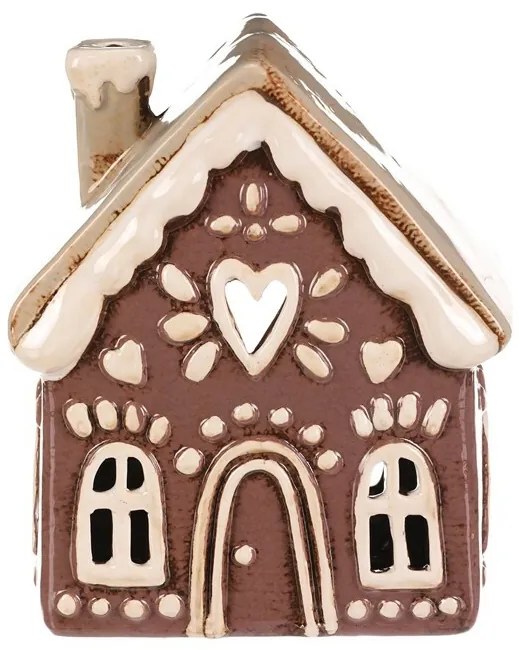 Karácsonyi dekoráció mézeskalács házikó Szív teagyertya, kerámia, lila