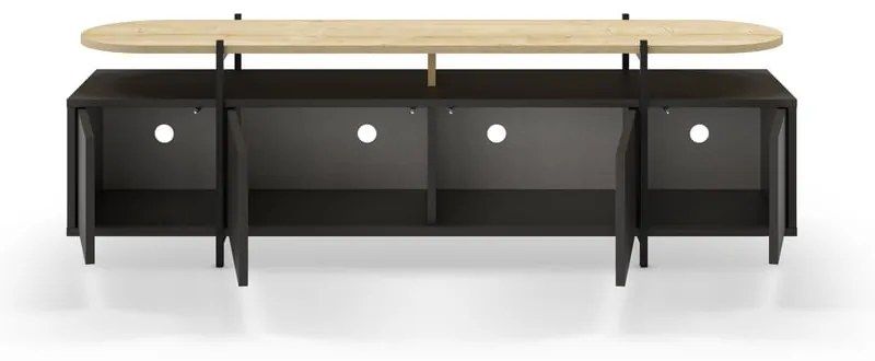 Fekete TV-állvány tölgyfa dekorral 160x48 cm Hinoa – Marckeric