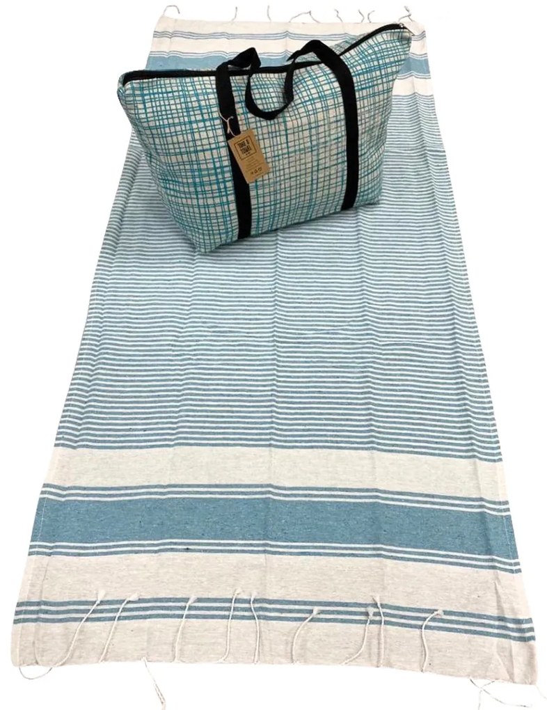 Stílusos strandtáska készlet + törölközők HAMAM 75 x 150 cm, türkiz