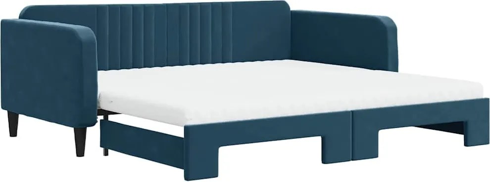 vidaXL kék bársony kihúzható heverő matraccal 100 x 200 cm